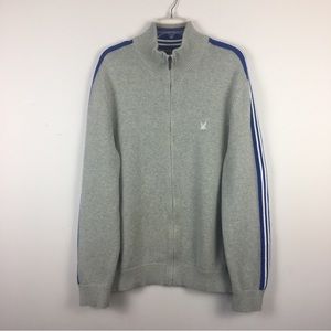 Nautica Blue Sail Gray Jacket Mens Sz XL Full Zip Sweater Jacket Blue Stripe